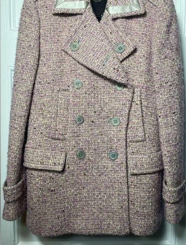 Coach | Wool Blend Tweed Peacoat Satin Detail Pink Beige Sz 4