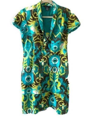 Etcetera  Womens Size 10 Blue Green Brown Boho Print Sheath Cocktail Career Dress