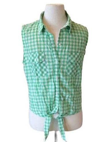 Planet Gold Retro Green Check Top Tie Knot Fits XS S Shirt