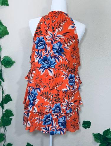 Loft Tropical Orange Floral Ruffle Tiered Dress