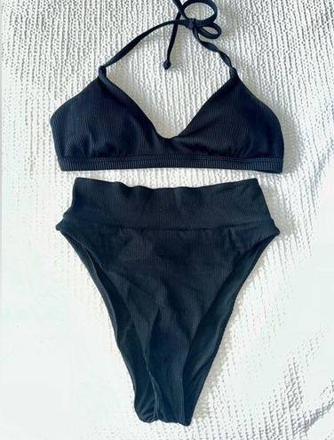 Aerie  Black Ribbed High Waisted Bikini Set