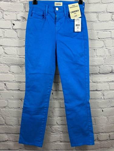 L'Agence L’agence Women’s Alexia Crop Cigarette Denim Jeans High Rise Neon Blue 24 NWT