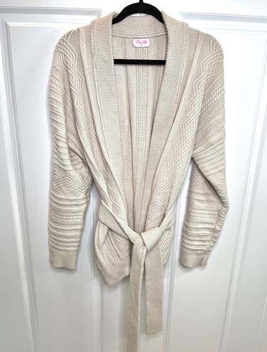 Pink Lily It Was All A Dream Chunky Beige Belted Cardigan NWOT