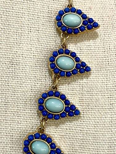 Vintage Blue  stone teardrop double strand gold tone necklace