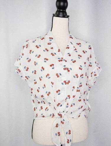 Kate Spade NWT  Cherry toss tie-front top, French cream, all cotton