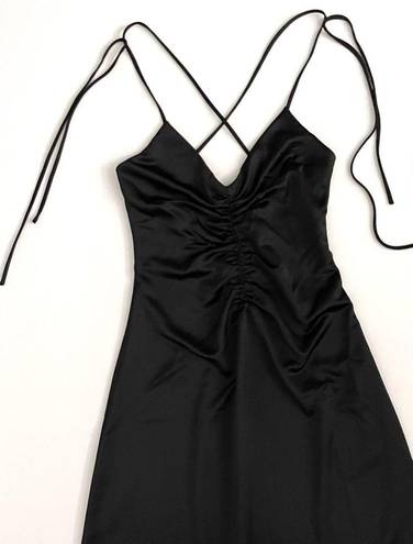 Jason Wu  Black Satin Tie Strap low black slip midi dress ruched S