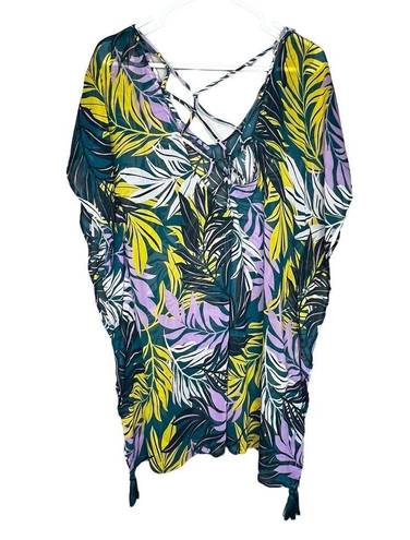 Beach Club Palisades  Womens Tropical Green Printed Pullover Swim Cover-Up Size L