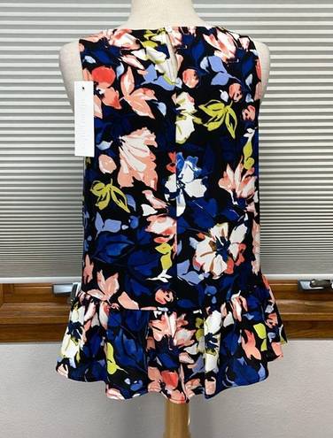 Parker Adyson  NWT Black Blue Floral Sleeveless Peplum Top Size Small