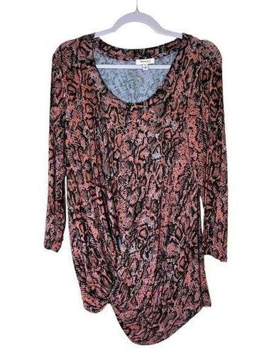 Skinny Girl  Jeans Pink Snakeprint Twist Front Long Sleeve T Shirt Top Blouse M