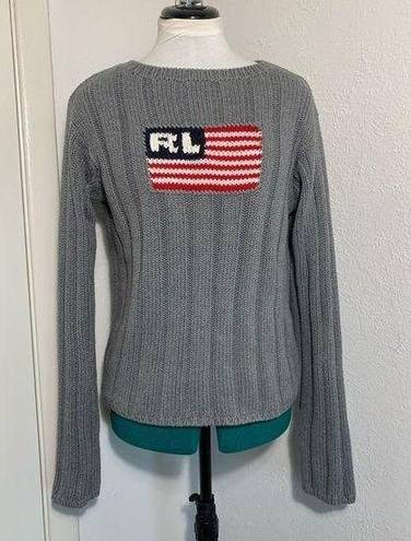 Polo jeans Co. Ralph Lauren vintage gray American flag cable knit sweater L
