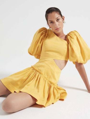 Chateau Aje  Cut Out Mini Dress Yellow Linen Blend Size 4