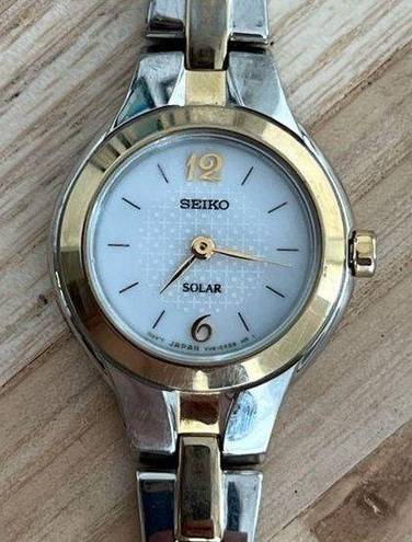 Seiko  Solar Ladies Watch Two Tone Bracelet Round White Dial