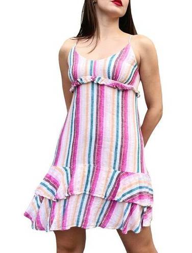 Rails  Martina Avila Rainbow Striped Coastal Beach Linen Mini Sun Dress XS