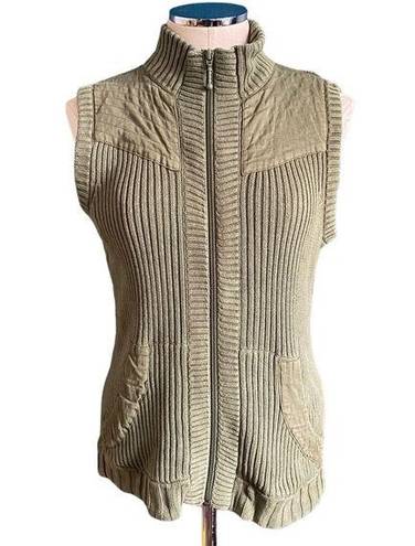 Woolrich  Women’s Olive Green Knit Quilted Sleeveless Zip Up Vest Size Medium