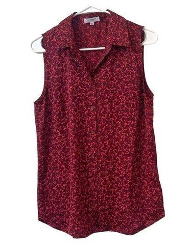 Equipment Femme Size M Red Button Down Sleeveless Blouse Floral