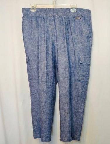 Jones New York  Linen Blend Casual Lightweight Blue Capri Cropped Ankle Pants