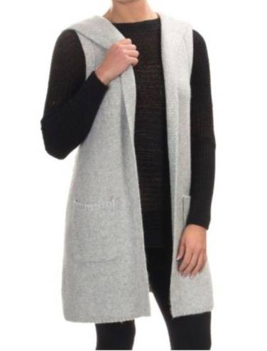 Tahari  Gray Wool Blend Open Front Hooded Sleeveless Cardigan Size Medium