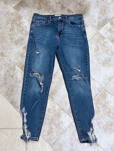 We The Free  People Distressed Skinny Ankle Crop High Rise Jeans Size 30 Blue