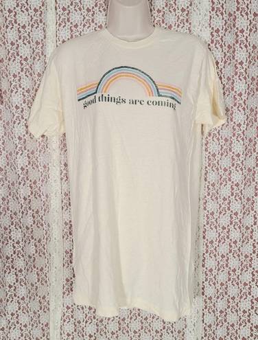 Tultex  cream good things are coming rainbow graphic logo tee

size medium