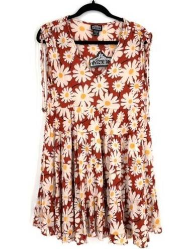 Angie NWT  Women's Daisy Floral V Neck Tired Ruffle Mini Dress Multi-Color Small