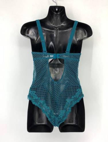 One Piece Auden Bodysuit Women's Size S Lace  Sheer Teal Blue