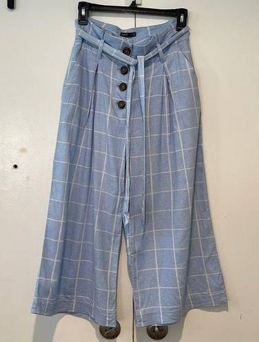 Splash  checked button front wide leg crop pants