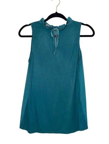 The Loft  Teal Ruffle High Neck Tie Back Tank Top