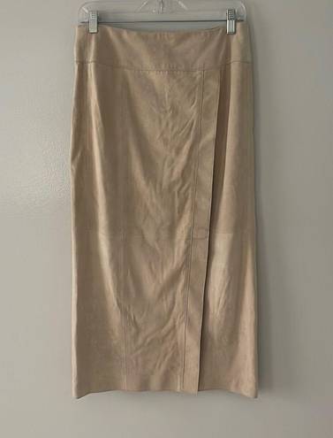 Vince Lamb Leather  Faux Wrap Midi in Marzipan Beige Suede Leather Skirt…