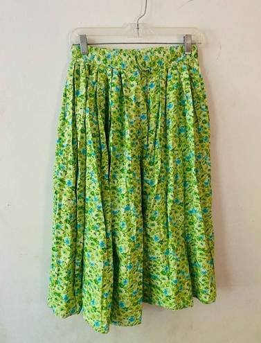 Vintage Blue Handmade /green floral midi skirt size/S