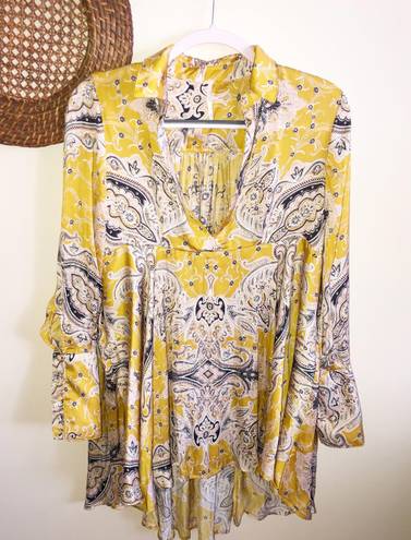 Free People $128 Field Of Butterflies Gold Tunic Dress Size Small