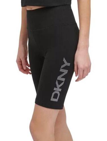 DKNY  SPORT Women's Embellished Logo Bike Shorts Stretchy Comfy Black XS NWT