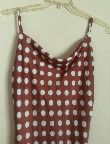 Paper Heart  Spaghetti Strap Copper Dot Satin slip dress Front side slit size M