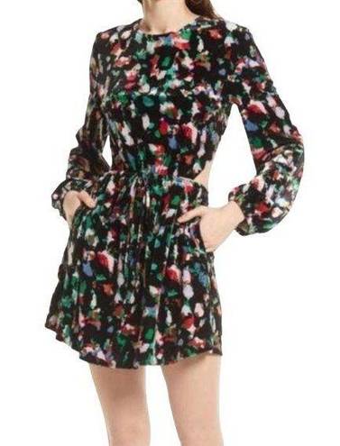 Open Edit  Floral Print Open Back Velour Long Sleeve Minidress NWOT Size Medium