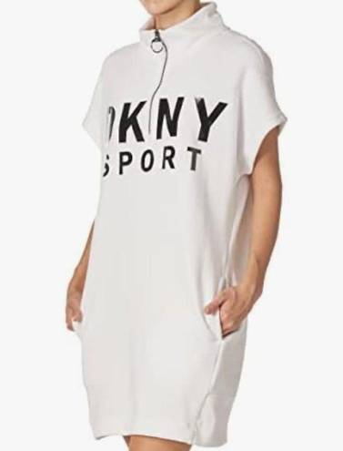 DKNY  Womens Quarter Zip Logo Dress M NWT White with Black