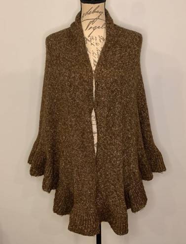 CAbi  #757 sweater knit ruffled shawl cape poncho wrap one size brown