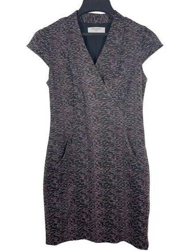 MM.LaFleur  Stretch Bodycon Purple Tweed Cap Sleeve V-neck Dress Size 8