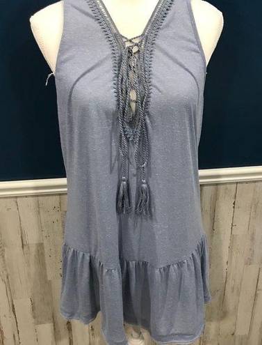 Umgee  Lace Up Blue Boho Peplum Tunic Top Small