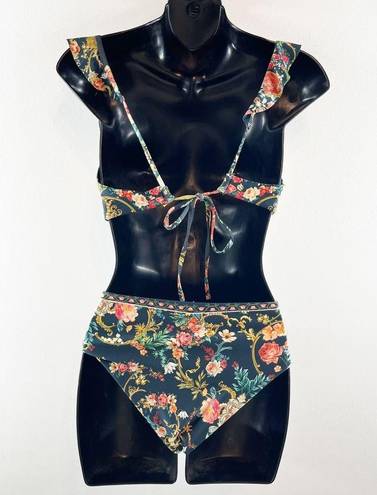 Agua Bendita  Malena Sweetheart Ruffle Two Piece Floral Bikini Green Large