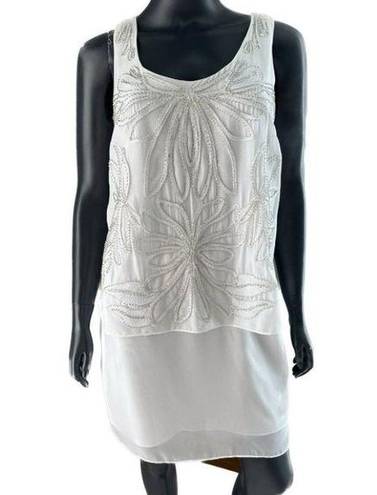 Laundry by Shelli Segal  White Silver Beads Popover Blouson Shift Dress Sz 6 NWT