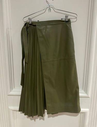 Simkhai Mar Faux Leather Pleated Side Tie Wrap Skirt in Nori Size 2