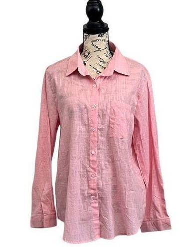 IZURIA Womens Pink Button Up Long Sleeve Classic Casual Linen Cotton Shirt XL