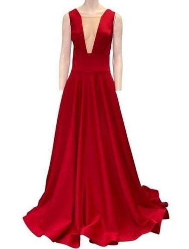 Jessica Angel  898 Open Back Mesh Insert V-neck Maxi Gown Red Size Small NWT