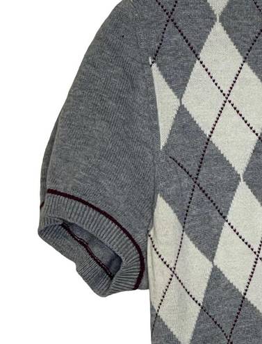 Tommy Hilfiger  Cardigan Sweater Size Medium Gray White Burgundy Argyle Womens