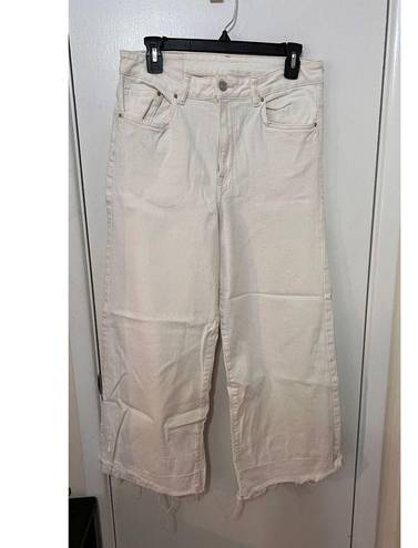 & Denim Women's High Waist Raw Cut Wide Leg Crop Pants White Light Wash Size 31