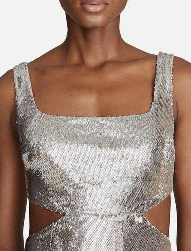 Halston Heritage HALSTON GUILIANA SILVER SEQUIN CUTOUT DRESS