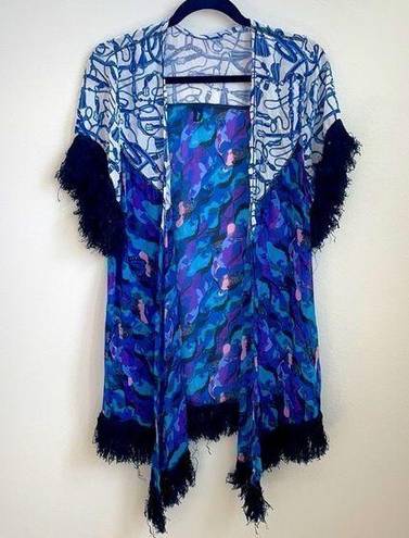 Maaji  blue swim cover up with fringe trim small