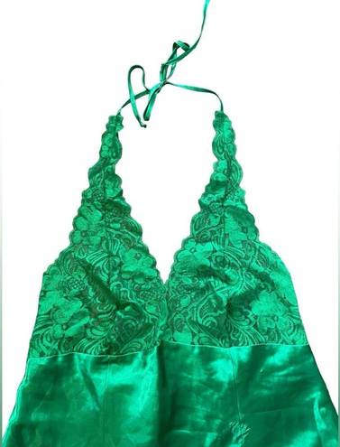 Frederick's of Hollywood Frederick’s of Hollywood Y2K Green Silky Satin Lace Coquette Halter Slip Dress