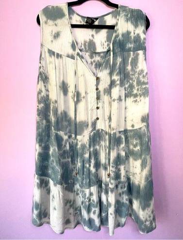 Angie  Blue Gauzy Boho Tie Dye Sleeveless Tiered Mini Dress Beach Swim Cover 2X