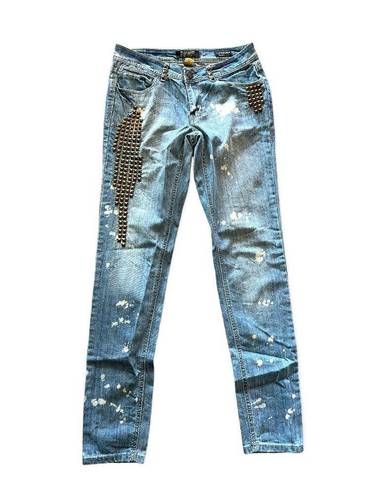 Rocawear Womens  Hannah Skinny Leg Studded Acid Wash Jeans - Sz 9