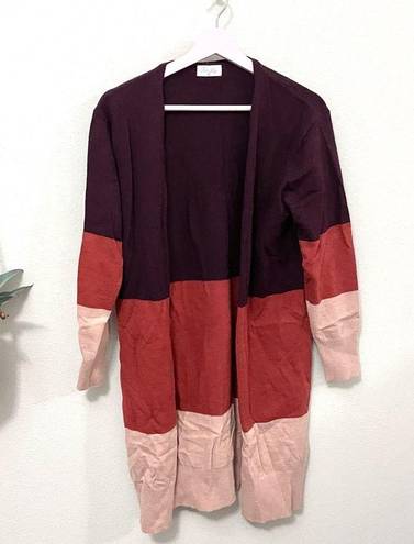 Pink Lily  Orange and Tan Colorblock Open Front Cardigan Size M
